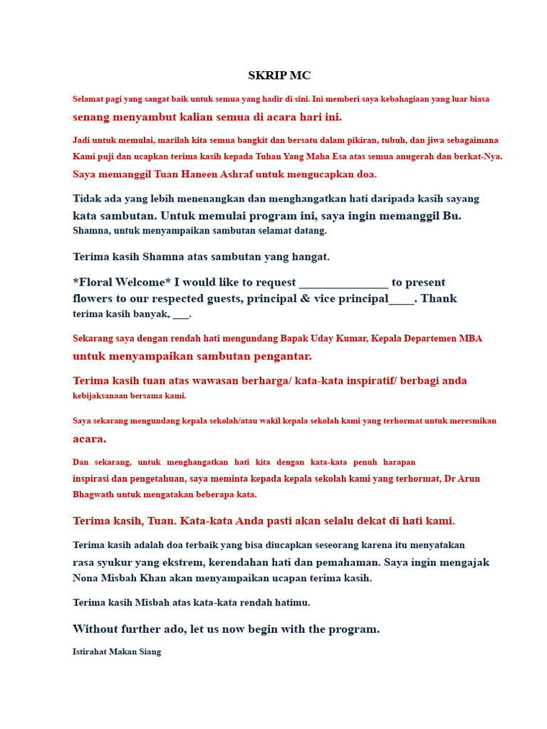 Naskah MC Acara Formal | PDF