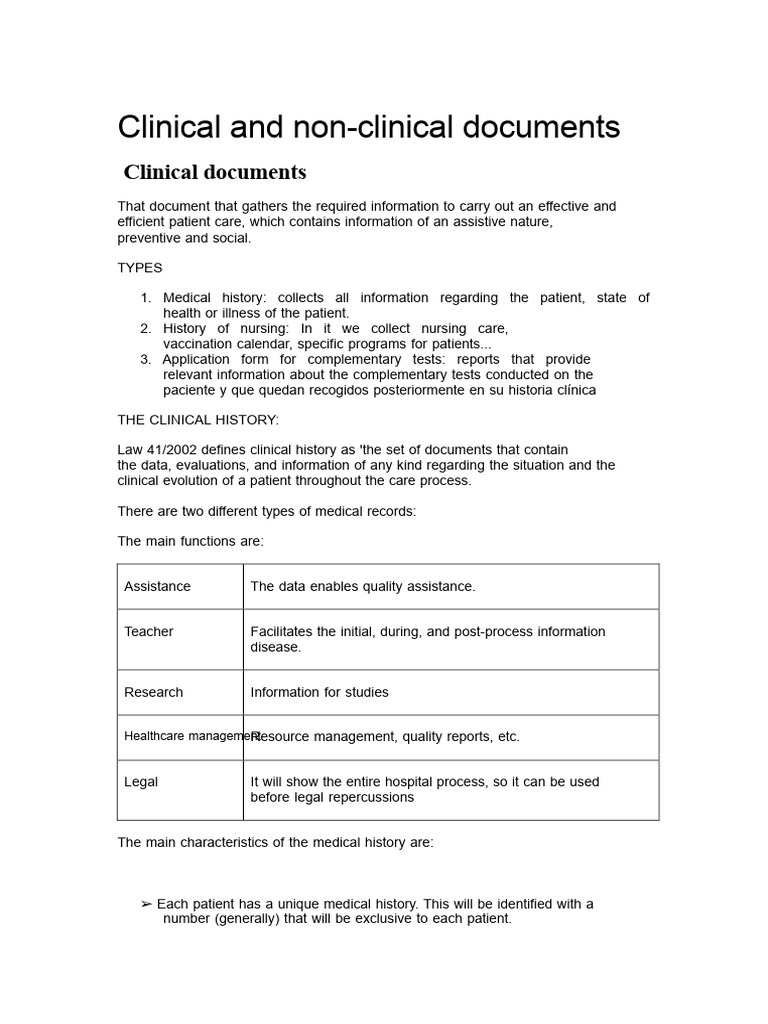 Clinical and Non-Clinical Document Overview | PDF | Medical Record ...