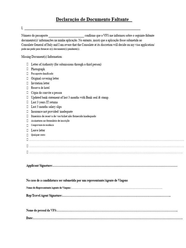 Declaração de Documento Faltante | PDF