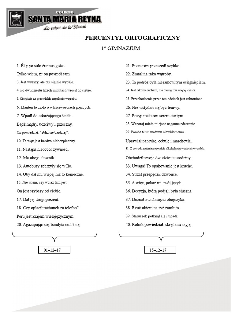 Percentyl Ortograficzny 8 Jednostka | PDF