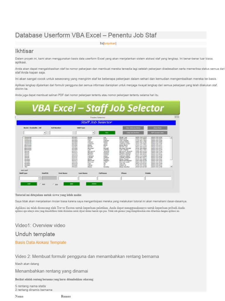 VBA Excel Userform untuk Alokasi Staf | PDF