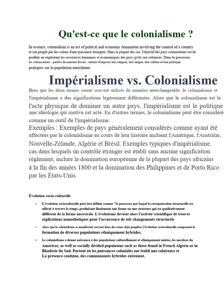 Comprendre le colonialisme et ses impacts | PDF | Colonialisme ...