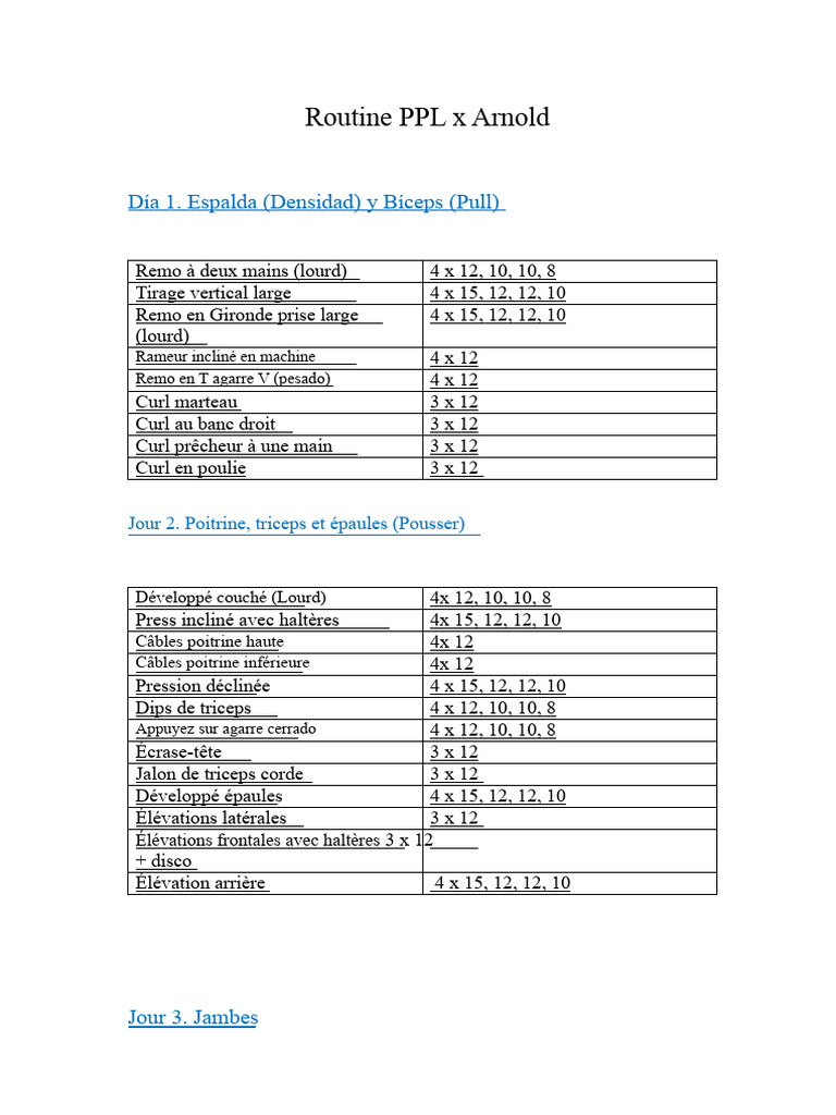 Routine PPL Arnold : Entraînement Complet | PDF | Musculation | Musculation