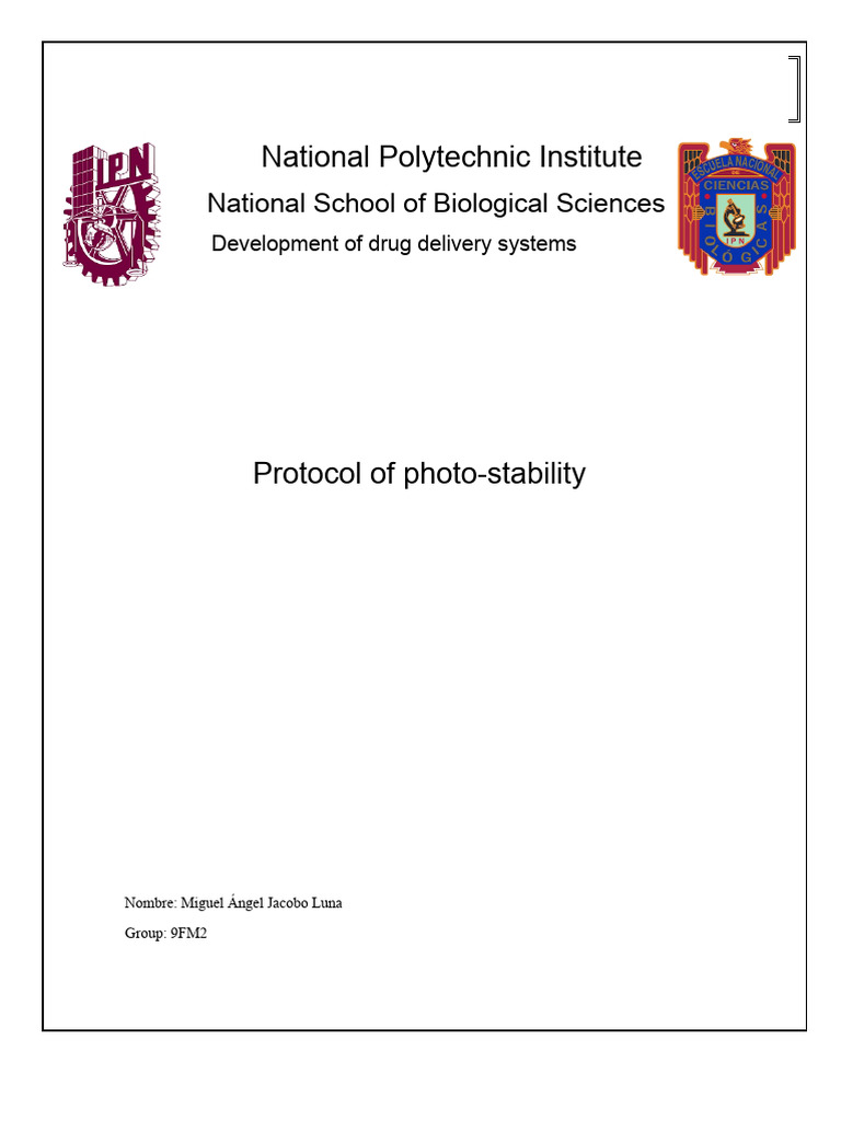 Photochemical Stability Study Protocol | PDF | Radiation | Ultraviolet