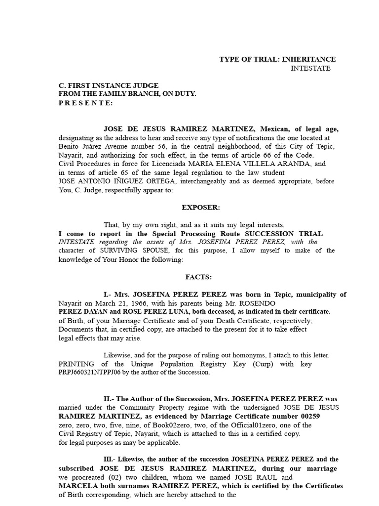 Intestate Inheritance Trial in Tepic | PDF | Intestacy | Justice