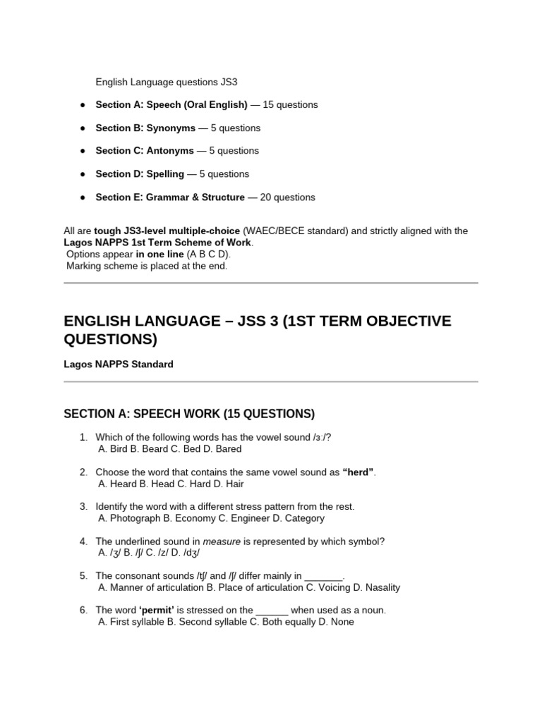 English Language Questions 1st Term | PDF | English Language | Stress ...