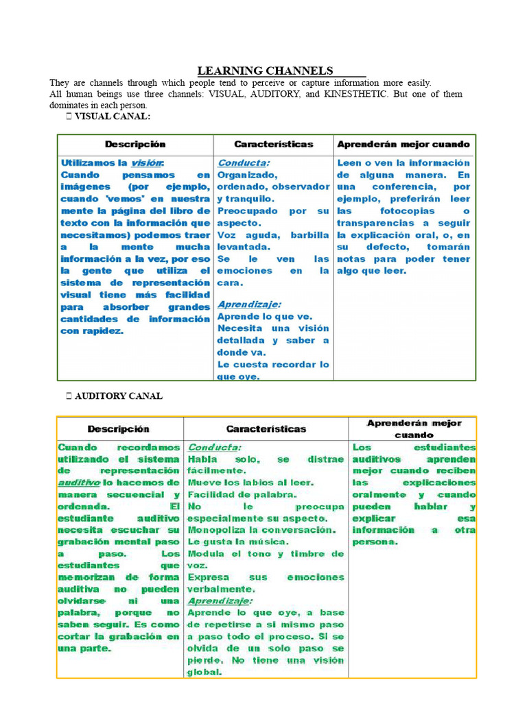 Channels and Styles of Learning | PDF
