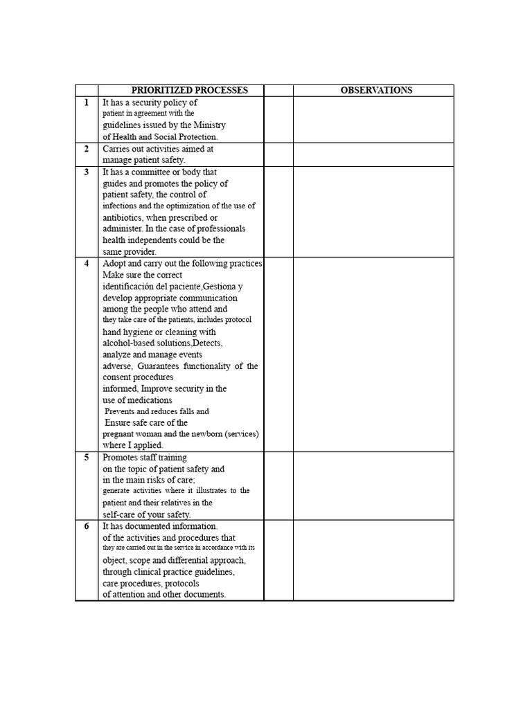 Check List of Priority Processes | PDF | Patient Safety | Medical Device
