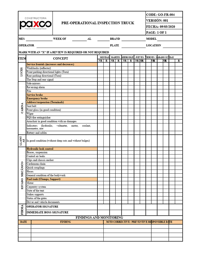 Pre-Operational Truck Inspection Checklist | PDF