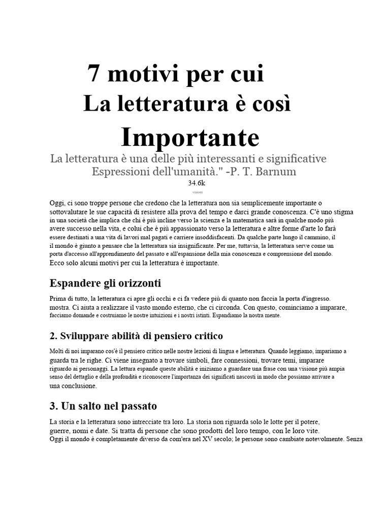 7 Motivi Per Cui La Letteratura È Così Importante | PDF