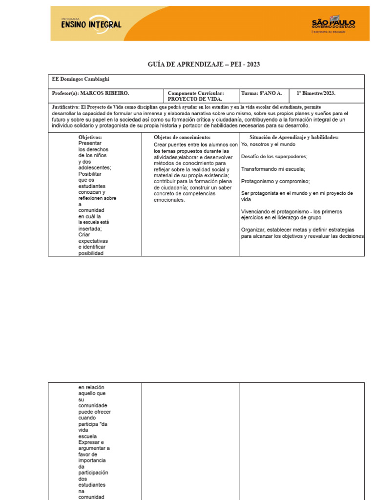 Guía-de-Aprendizaje - 2023 PV 8A 1B | PDF | Plan de estudios | Aprendizaje