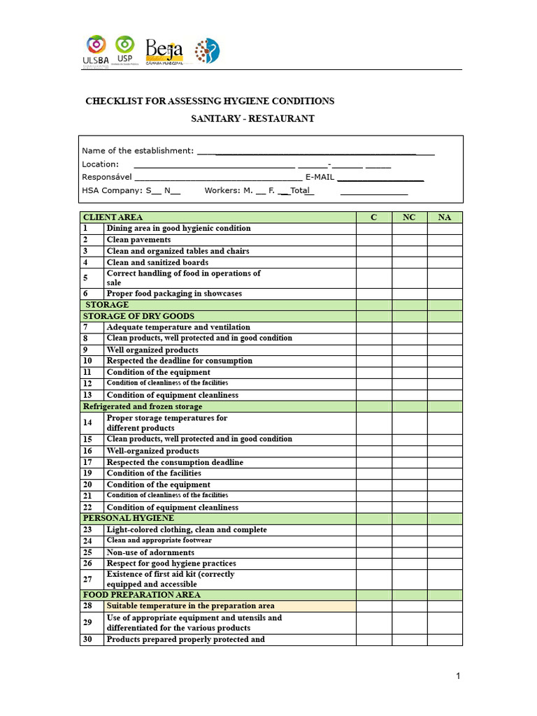 Restoration Check List | PDF | Hygiene | Restaurants