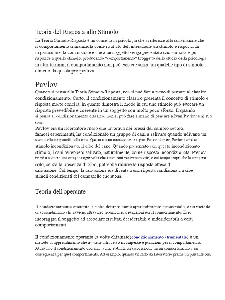 Teoria Del Risposta Allo Stimolo | PDF
