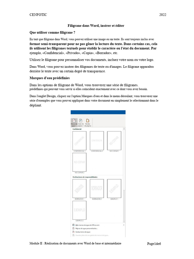Exemples de filigranes dans Word | PDF | Microsoft Word | Logiciel