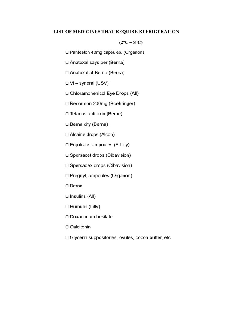 Refrigerated Medicines Storage Guide | PDF