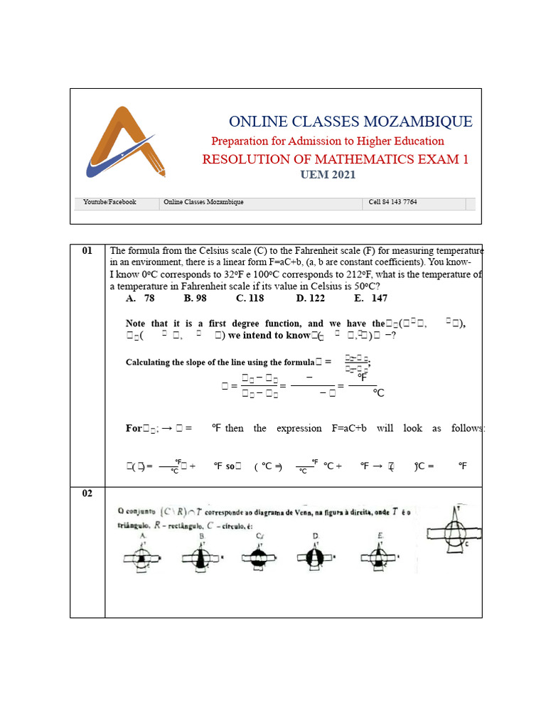 Mathematics UEM 2021 - Online Classes | PDF | Fahrenheit | Celsius