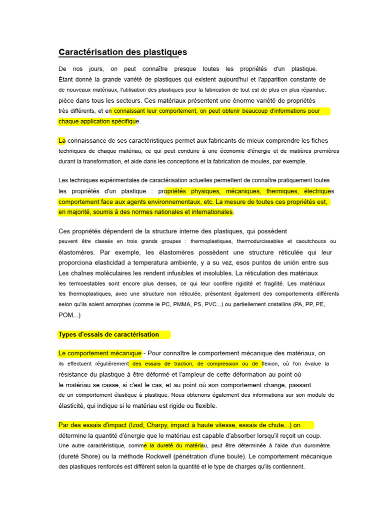 Caractérisation des plastiques et essais | PDF | Plastique ...