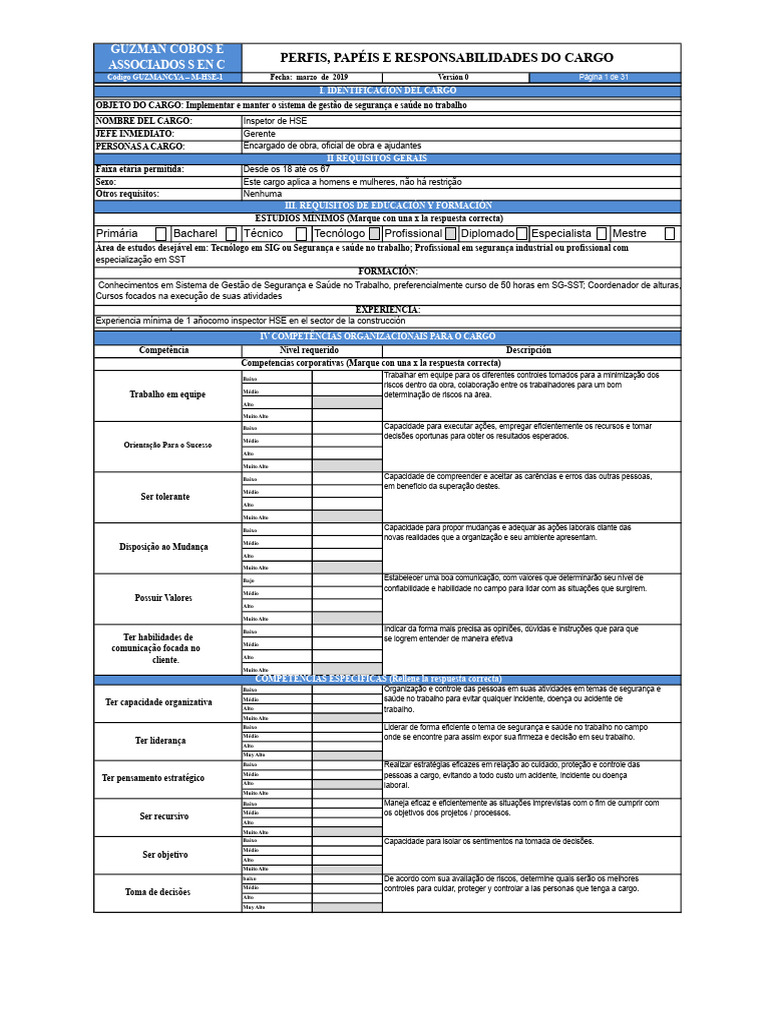 Perfis e Responsabilidades de Inspetor HSE | PDF | Competência ...