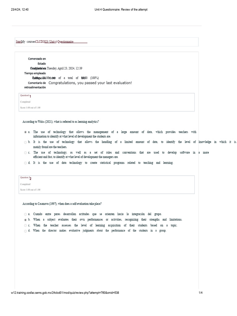 Unit 4 Questionnaire Attempt Review | PDF | Educational Assessment ...