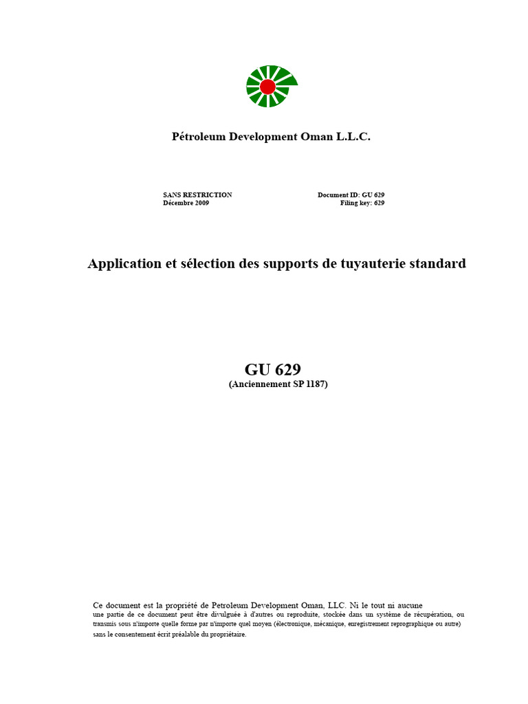 GU-629 Application Et Sélection Des Supports de Tuyauterie Standards ...