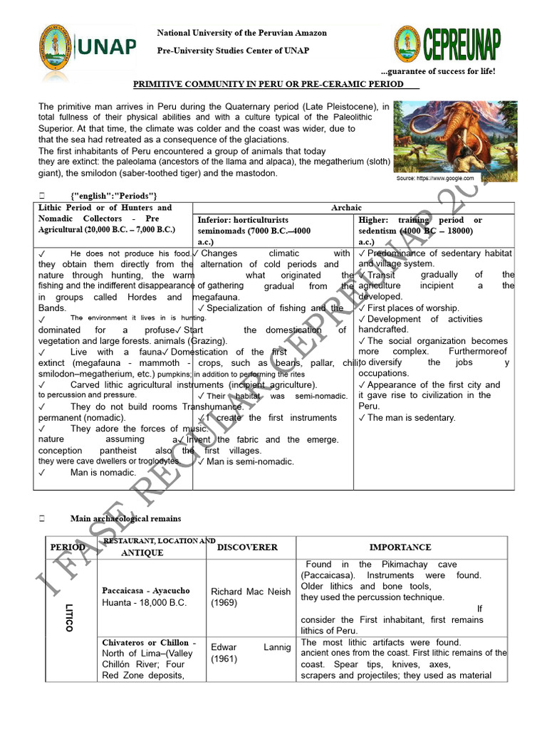 Theme No. 04 - Primitive Community in Peru - Cepreunap 2022 | PDF