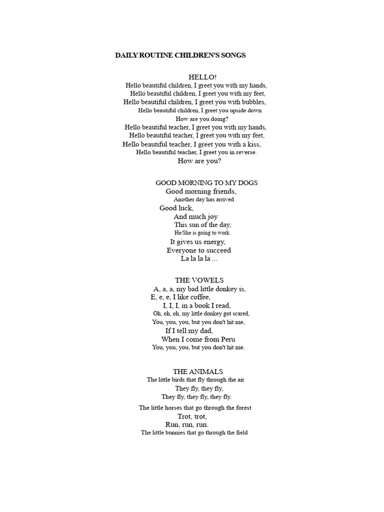Children's Daily Routine Songs | PDF