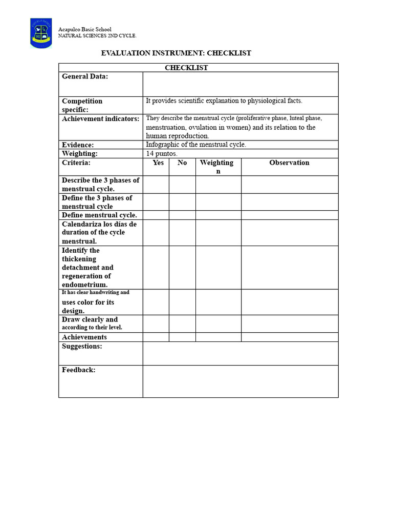EVALUATION INSTRUMENT Checklist | PDF