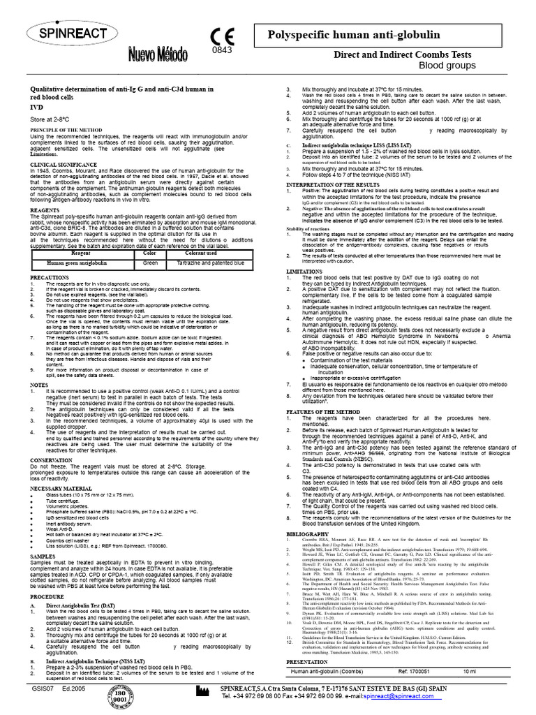 Polyspecific Human Anti-Globulin Testing | PDF | Hematology | Immunology