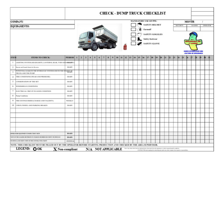 Dump Truck Safety Checklist Guide | PDF | Brake | Truck