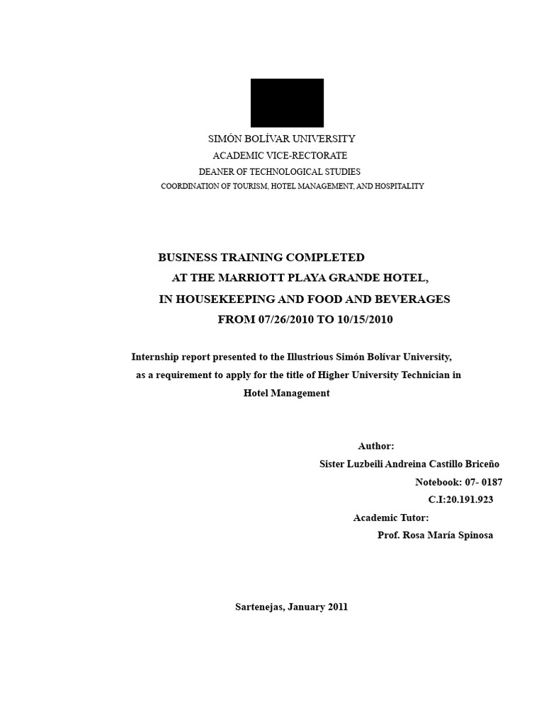 Internship Report: Hotel Management Training | PDF | Hotel | Marriott ...