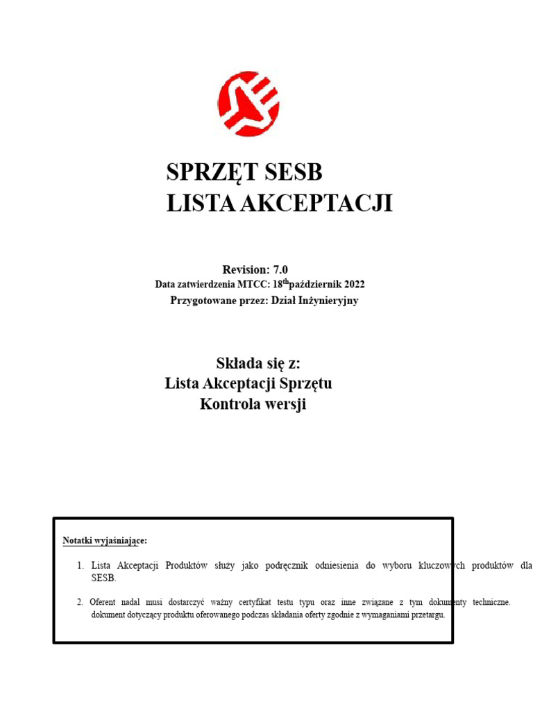 Lista Zaakceptowanych Urządzeń SESB-REV - 7-0-Zabezpieczona | PDF