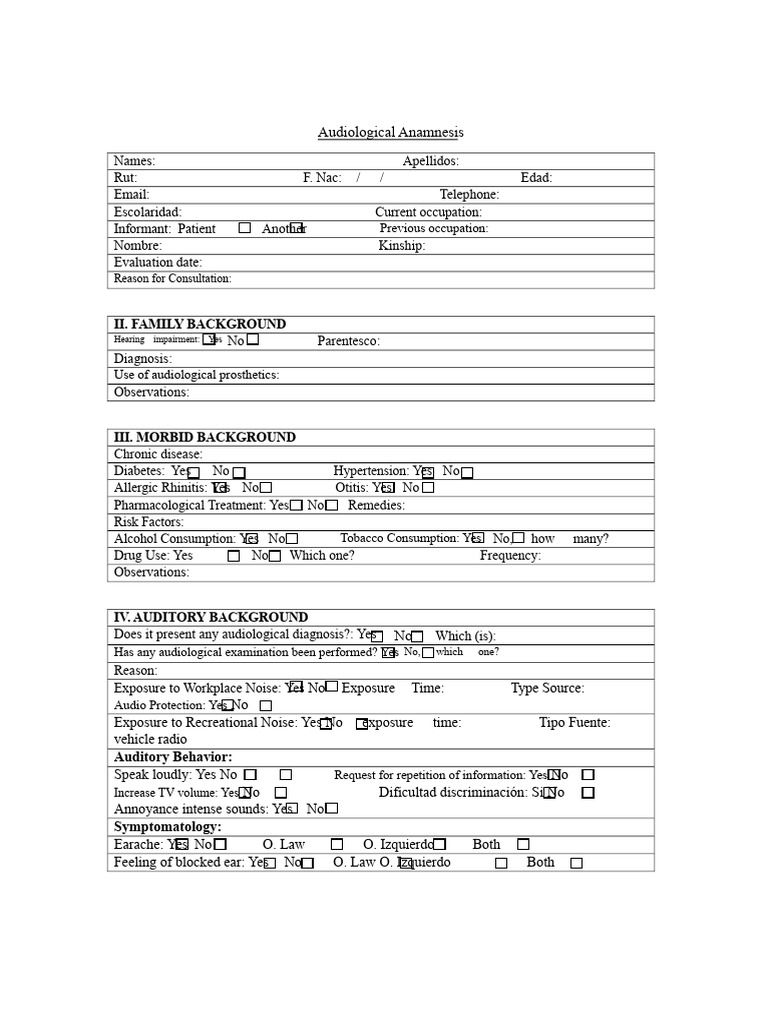 Audiological Assessment Questionnaire | PDF