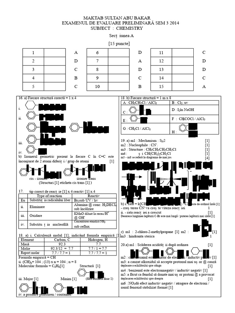 Chimie STPM Sem 3 Răspuns Pre-Probe MSAB | PDF