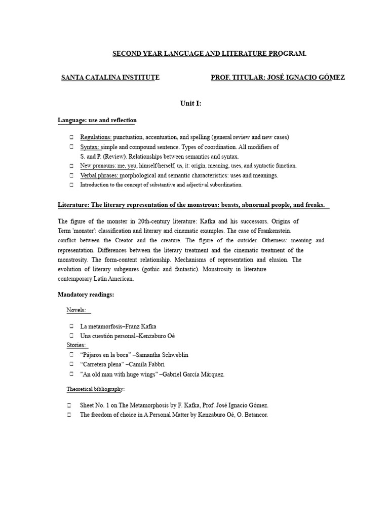 Second Year Language and Literature Program | PDF | Syntax | Clause