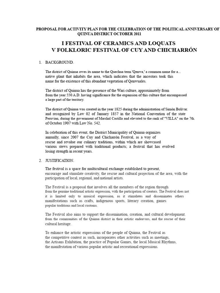 Proposal For An Activities Plan For The Political Anniversary ...