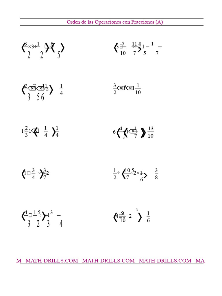 Orden de Operaciones con Fracciones | PDF | Matemáticas | Aritmética