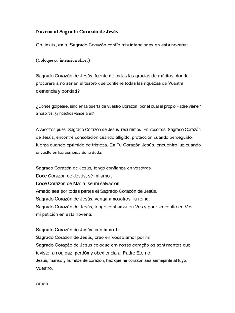 Novena al Sagrado Corazón de Jesús | PDF | Amor | Creencia religiosa y ...