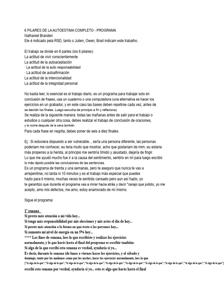 6 Pilares de la Autoestima: Programa Completo | PDF | Autoestima ...