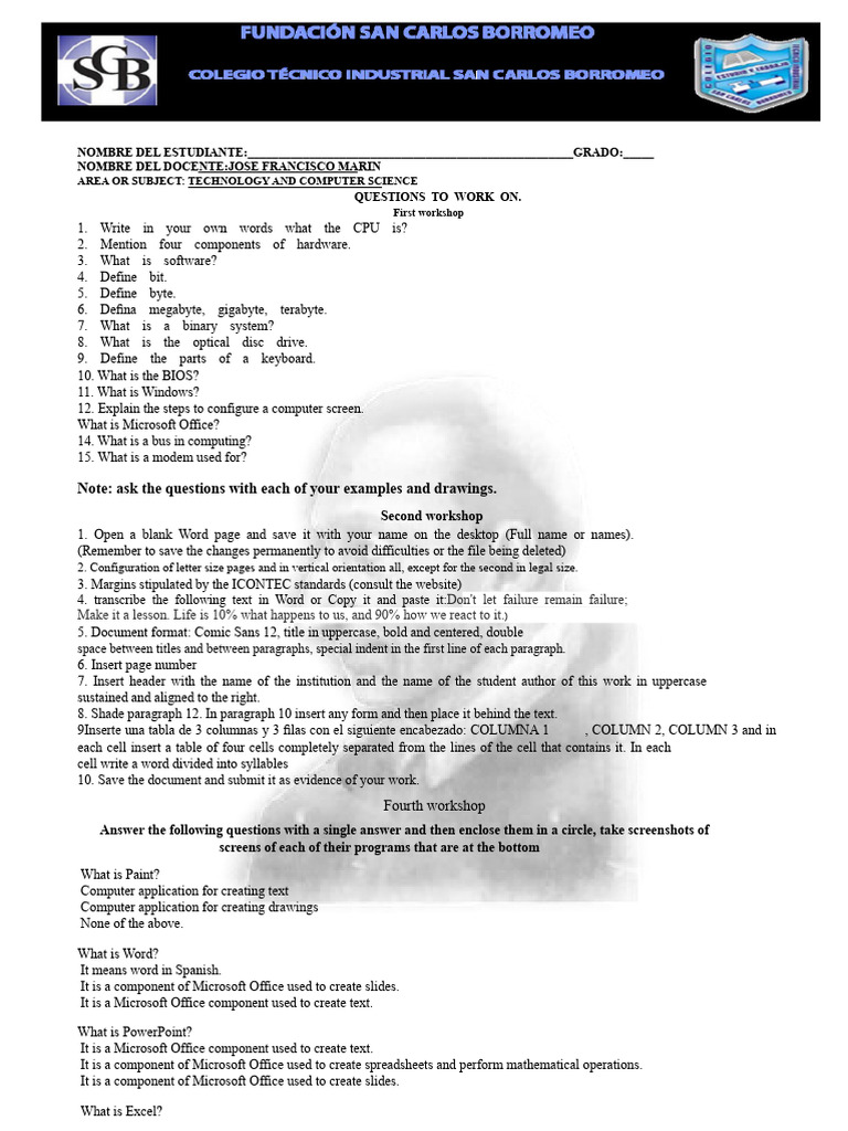 Technology and Computer Science Workshop Guide | PDF | Microsoft Office ...