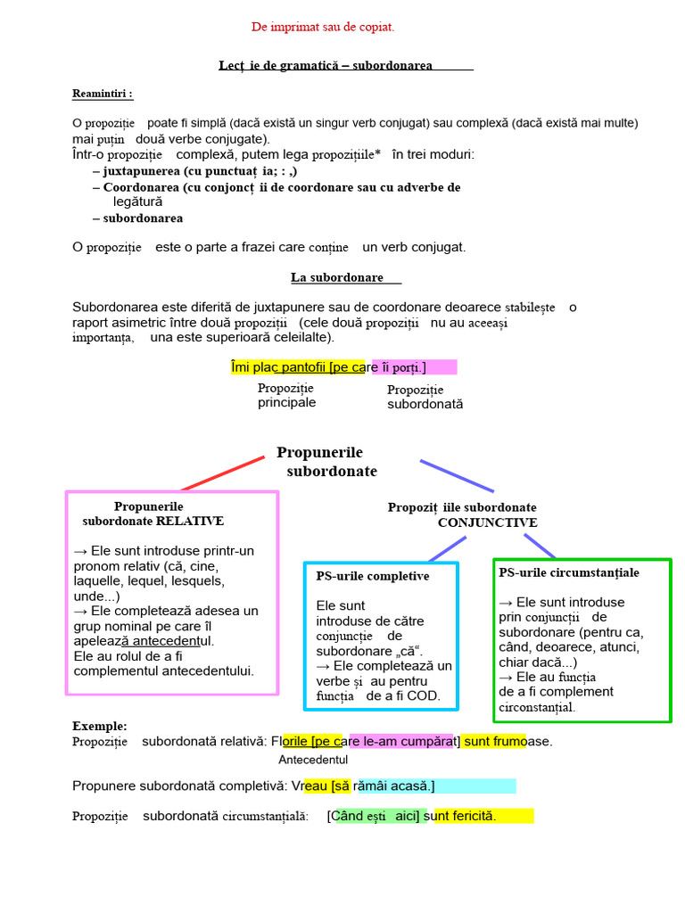 Lectie Gramatică Subordonare | PDF