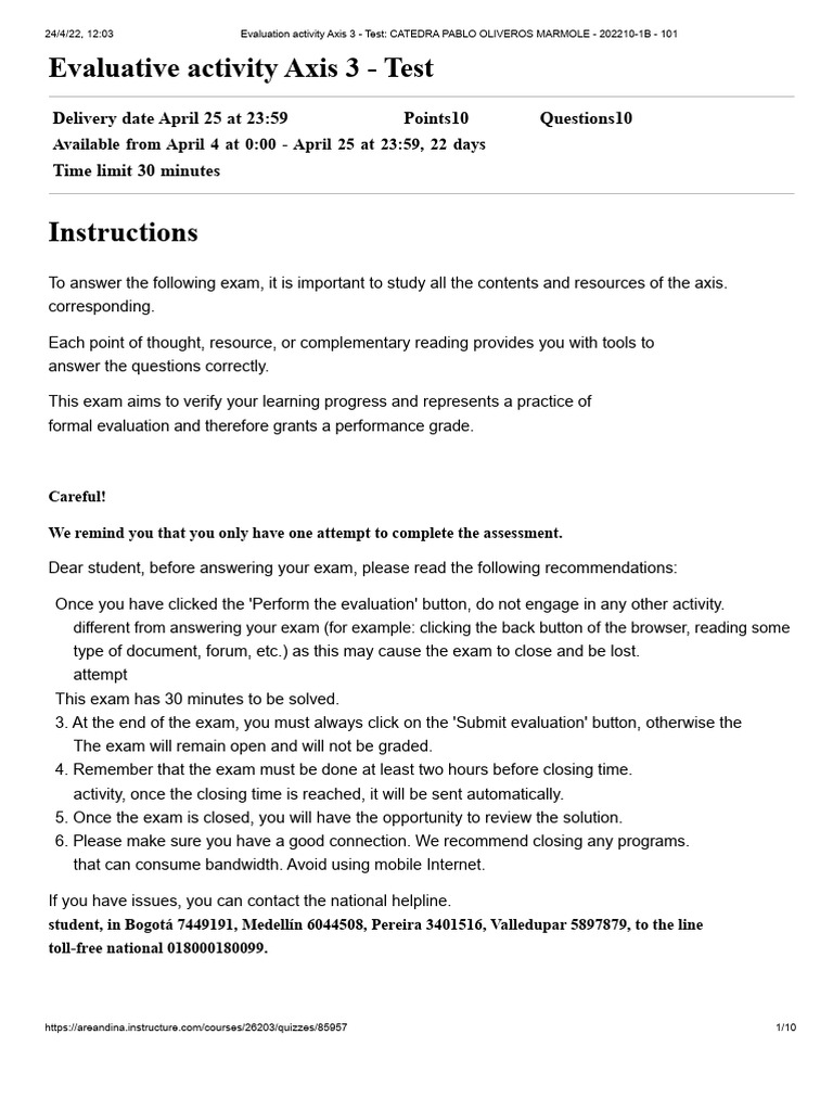 Evaluative Activity Axis 3 - Test - Pablo Oliveros Marmolejo Chair ...