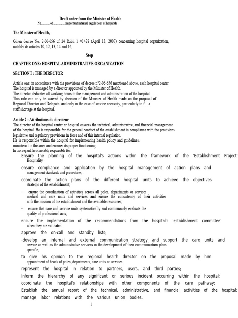 The Internal Regulations of Hospitals | PDF | Pharmacy | Hospital