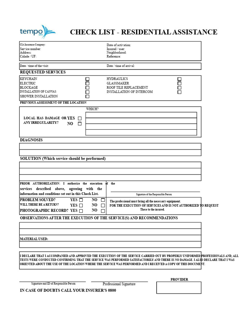 Residential Checklist Model - Basic Line | PDF
