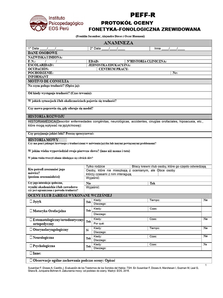 Peff R Protokół Oceny Fonetyczno Fonologicznej Peff 2017 03.10.17 | PDF