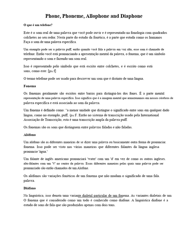 Entenda Telefone, Fonema e Alófono | PDF | Fonema | Fonética