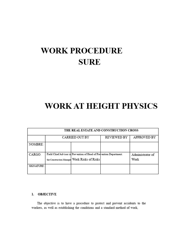 Safe Work Procedure for Heights | PDF | Personal Protective Equipment ...