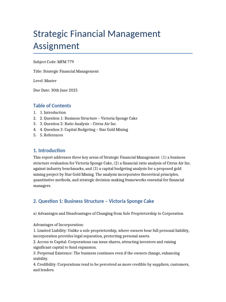 SFM Assignment Report | PDF | Net Present Value | Internal Rate Of Return