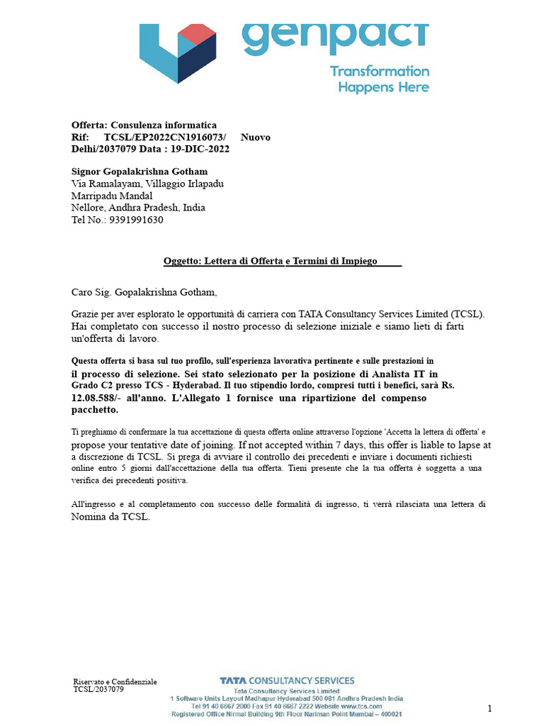 Lettera Di Offerta | PDF