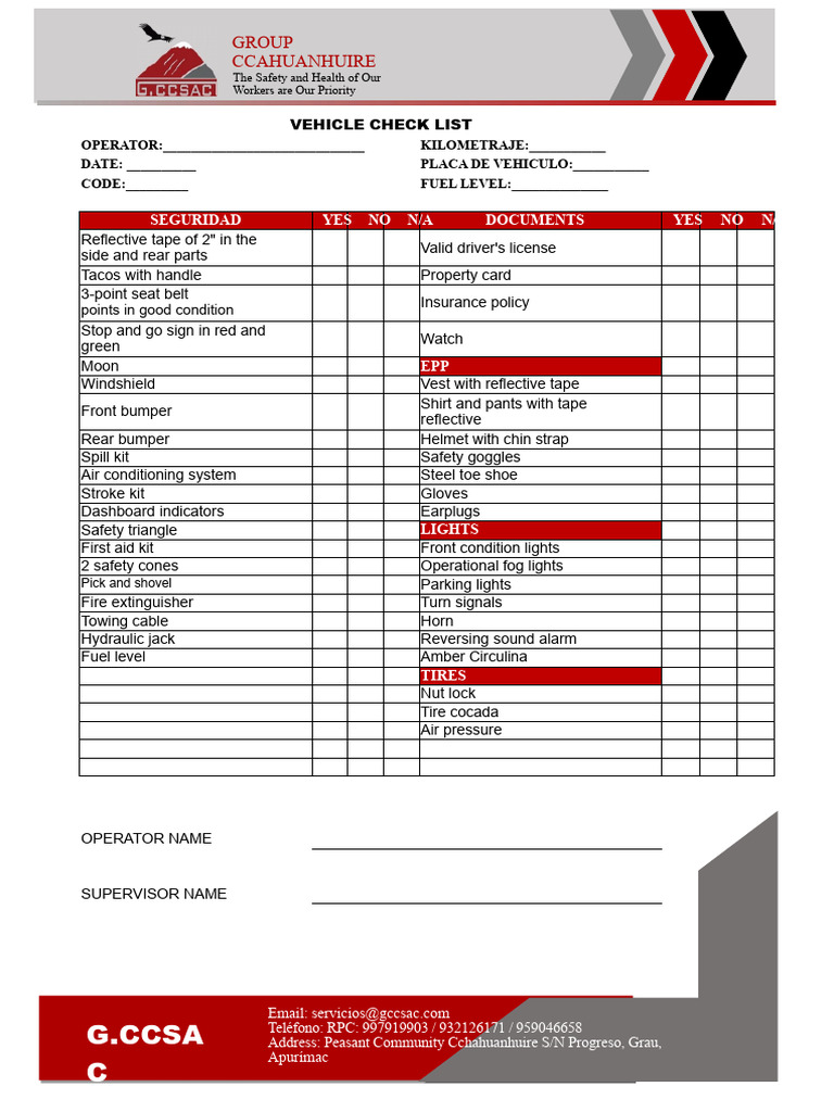 Vehicle Safety Checklist for Operators | PDF | Vehicles | Transport