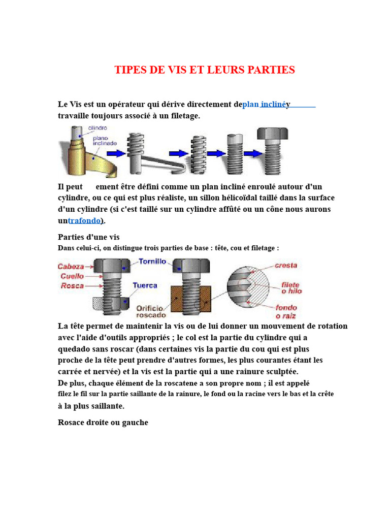 Types de vis et leurs caractéristiques | PDF | Vis de fixation ...